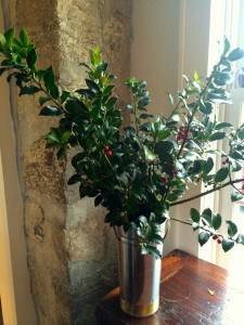 Holly in Silver Metal and Brass Vase